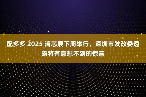配多多 2025 湾芯展下周举行，深圳市发改委透露将有意想不到的惊喜